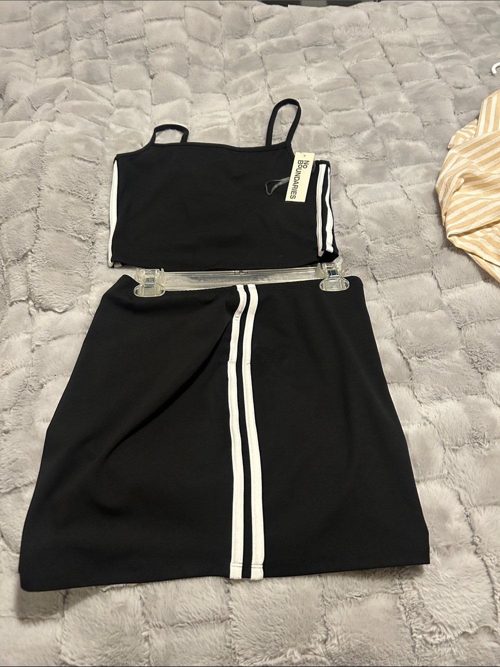 No Boundaries Black Two-Piece Skirt Set with White Stripes